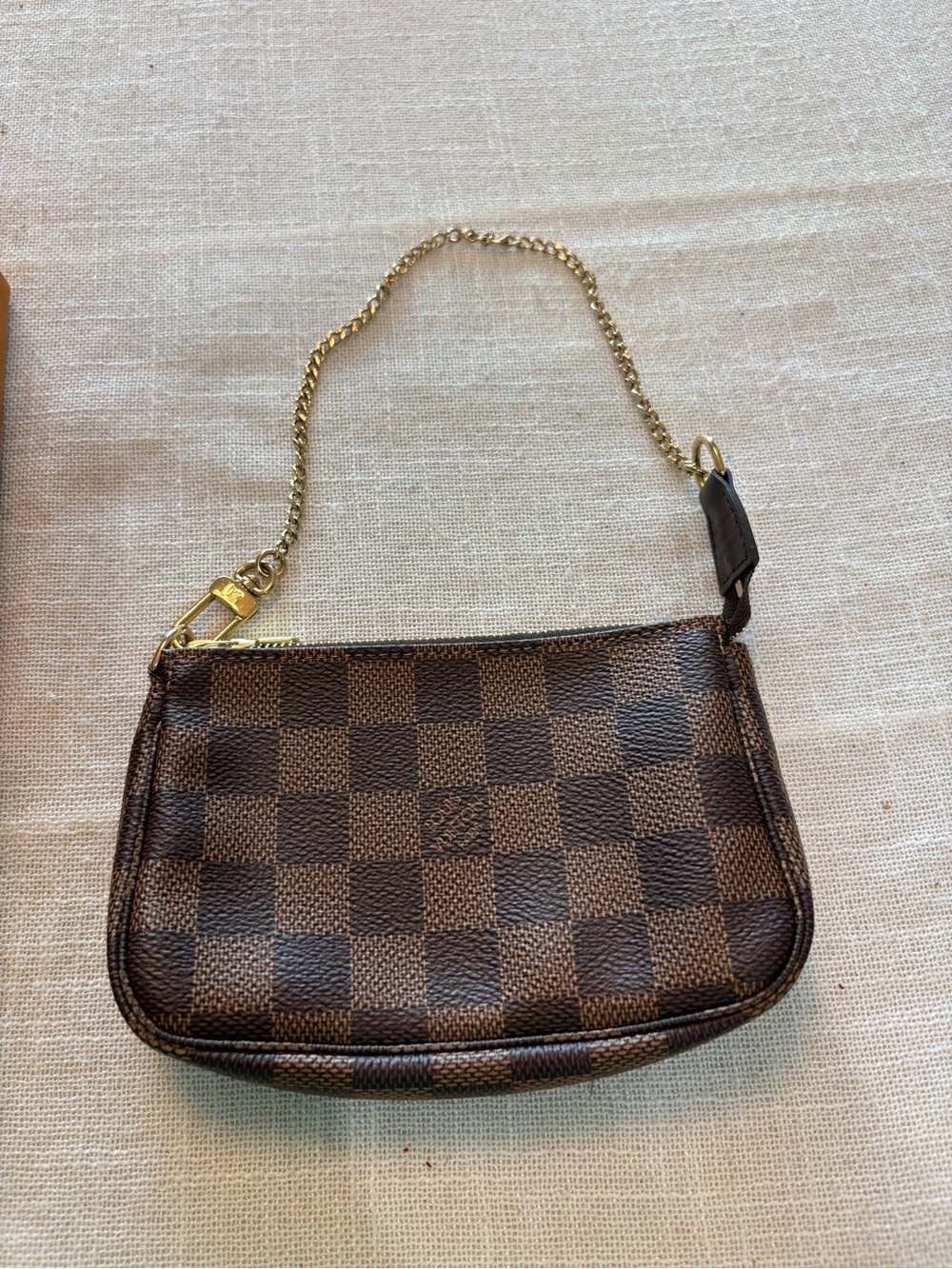 Louis Vuitton Brown Damier Ebene Mini Pochette with Gold Chain